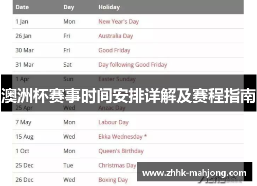 澳洲杯赛事时间安排详解及赛程指南 澳洲杯赛事时间安排详解及赛程指南