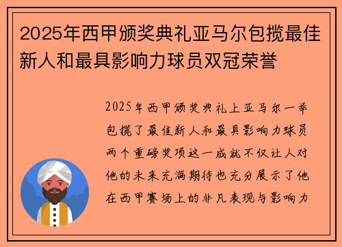2025年西甲颁奖典礼亚马尔包揽最佳新人和最具影响力球员双冠荣誉 2025年西甲颁奖典礼亚马尔包揽最佳新人和最具影响力球员双冠荣誉
